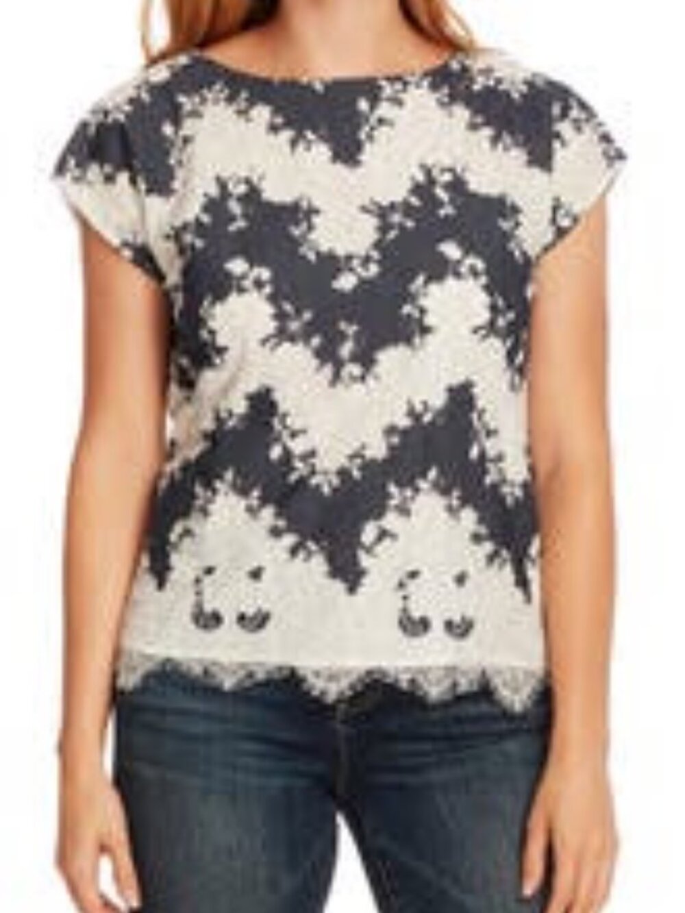 Vince Camuto Mixed Media Short Sleeve Top Size S